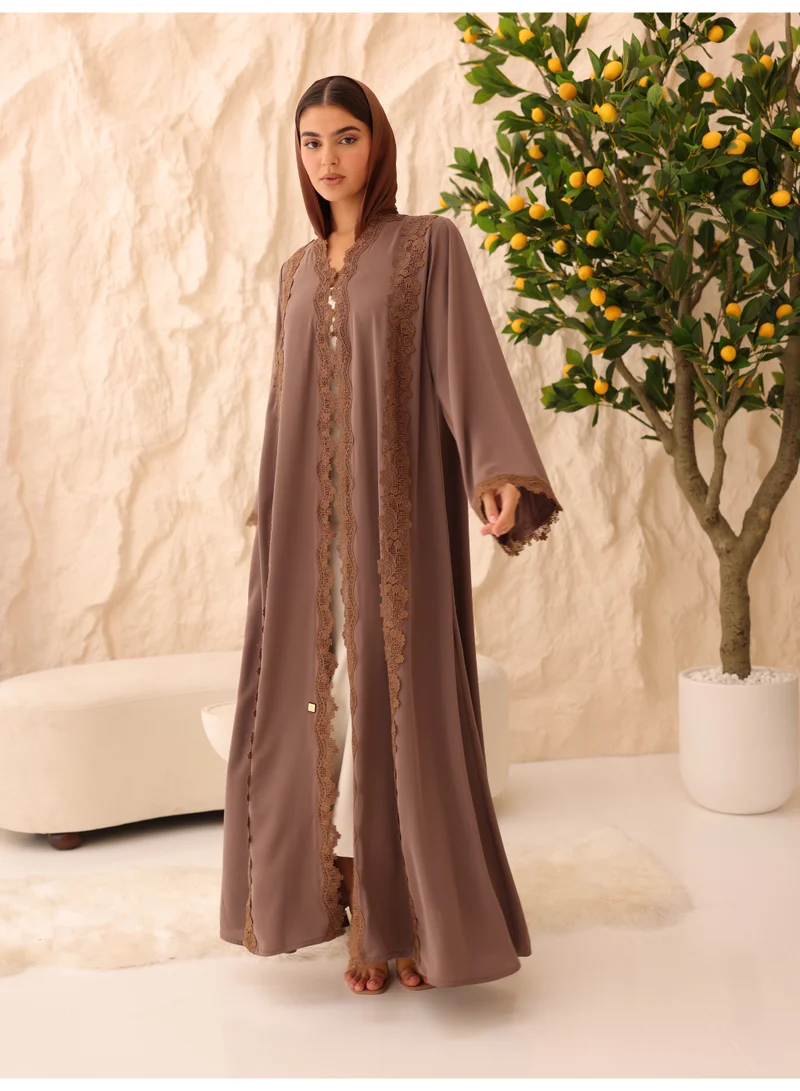 IKKXA Mahogany Lace Abaya ABY1233 Brown